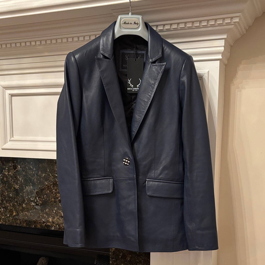 Bod & Christensen 100% Leather Michaela Blue Blazer Jacket Sz.S